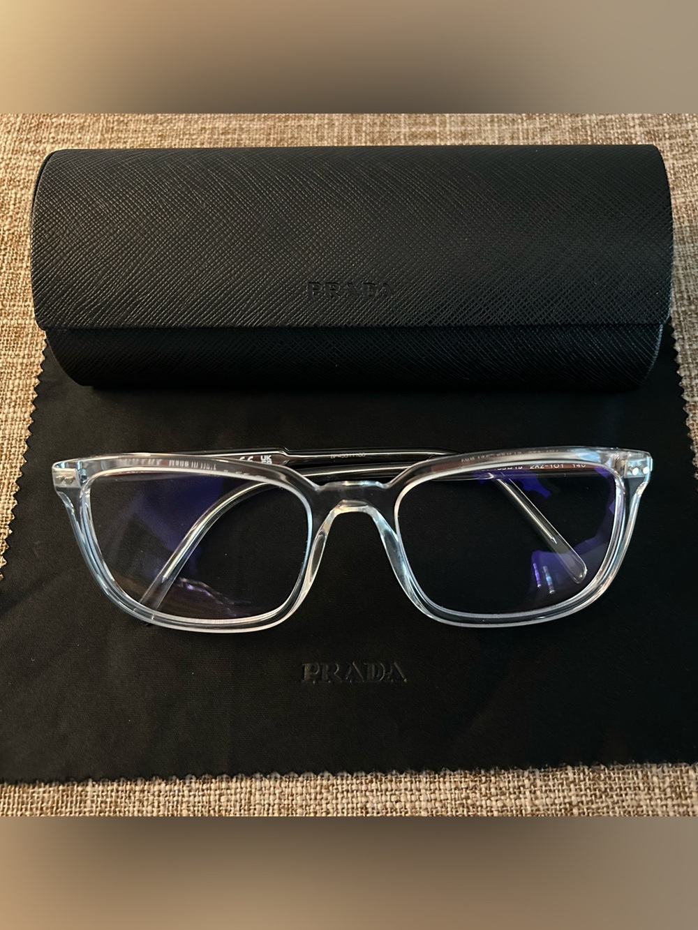 PRADA Clear Frame Glasses with Black Case EUC